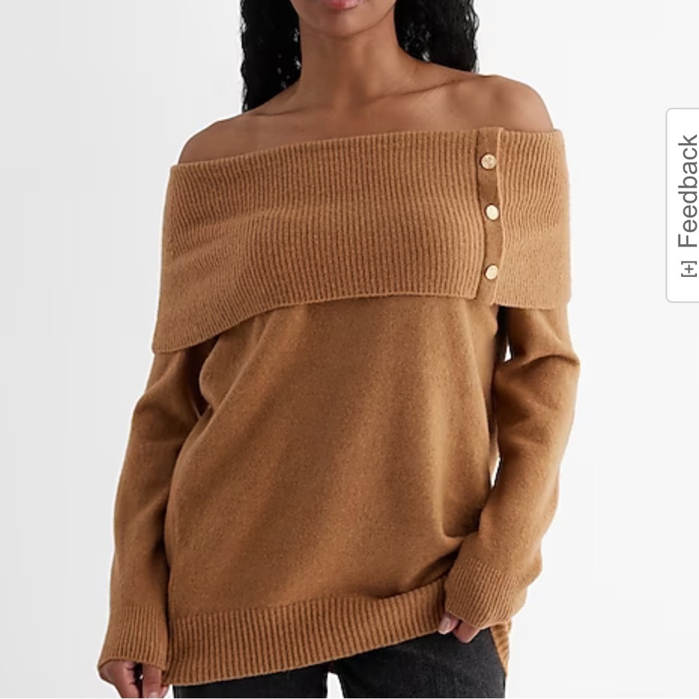Express Novelty Button Off The Shoulder Oversized Sweater